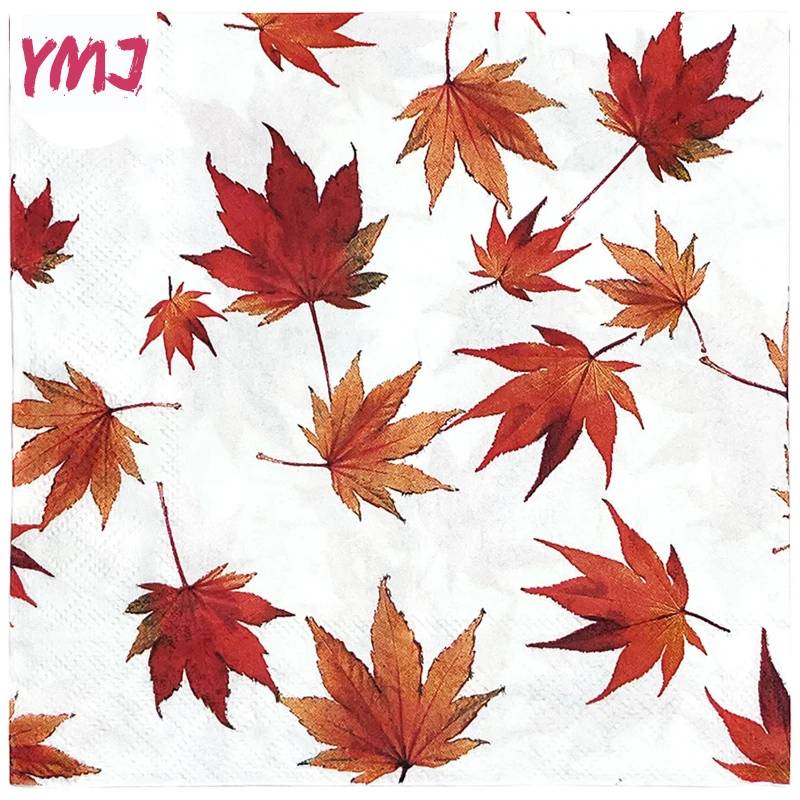 10/20Pcs Red Maple Leaf Grace Festival Party Printed Napkins Wine Glasses Flower Paper Placemats DIY Butterfly Bone Bart Paper