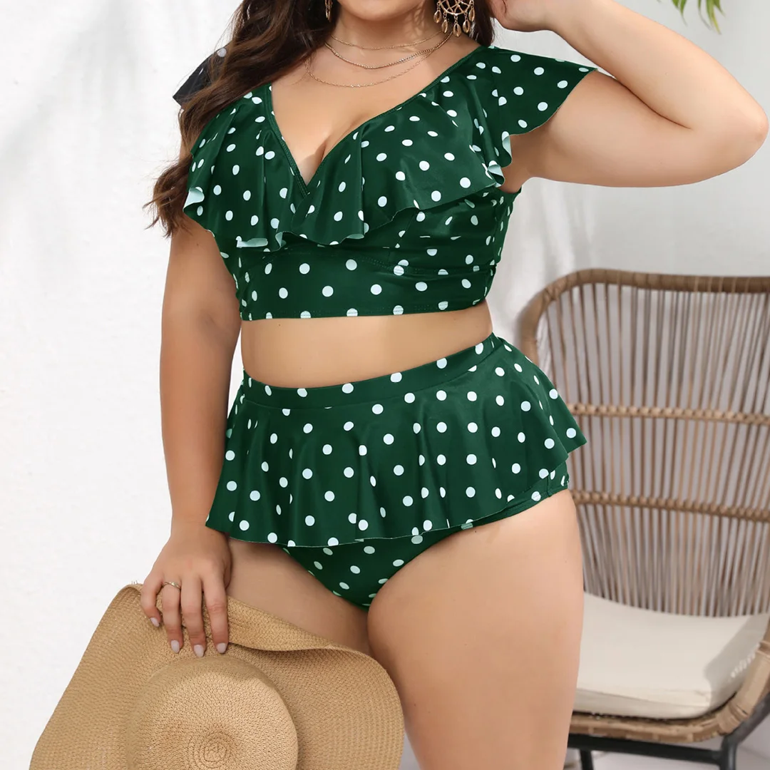 0XL - 4XL Polka Dots Bikini, große Größen, Badebekleidung, Plus-Size-Badeanzug für Damen, zweiteiliges Bikini-Set, Badeanzug, V3745 – Detail 4