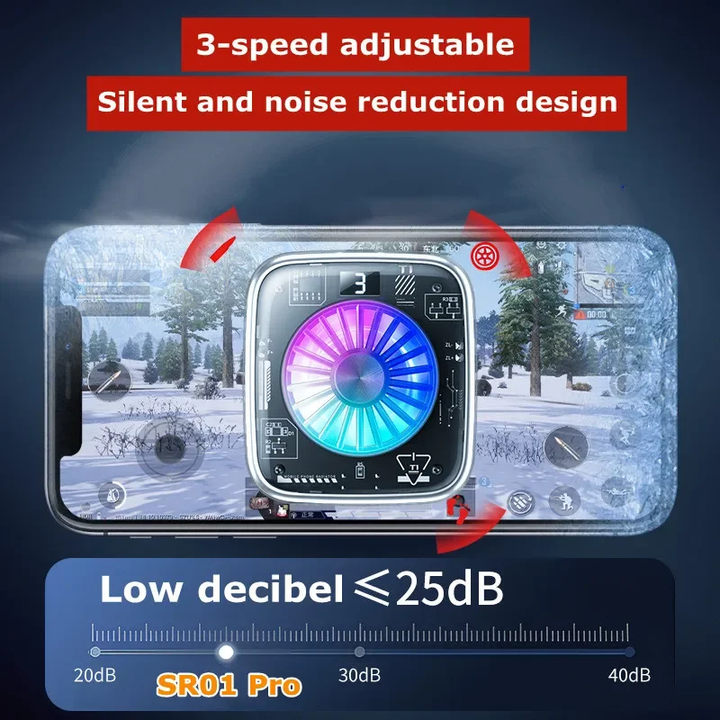 High-Performance Gaming Phone Cooler, Semiconductor with Ice Generation, Magnetic & Clip-On Design with RGB Lighting Effects