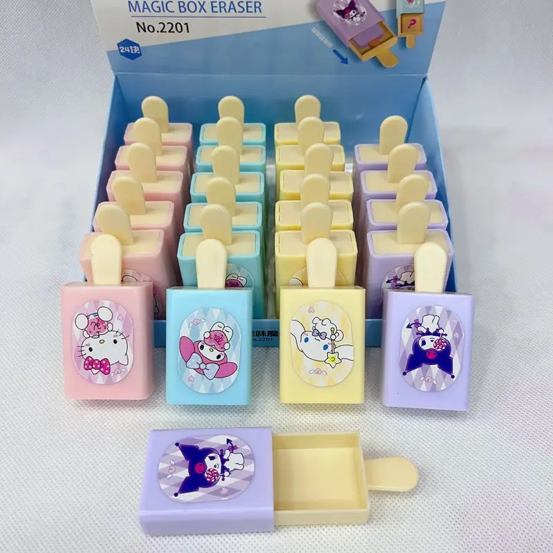 24pcs Kawaii Cinnamoroll Melody Cartoon Fun Magic Box Eraser Cute Ice Cream Modeling Magic Drawer Eraser Student Gift Wholesale