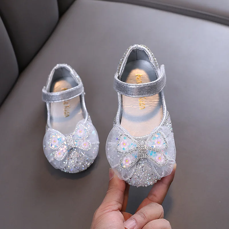 AINYFU Autumn New Children\'s Rhinestone Bow Leather Shoes 2024 Girls Princess Single Shoes Kids Soft Performance Shoes J320