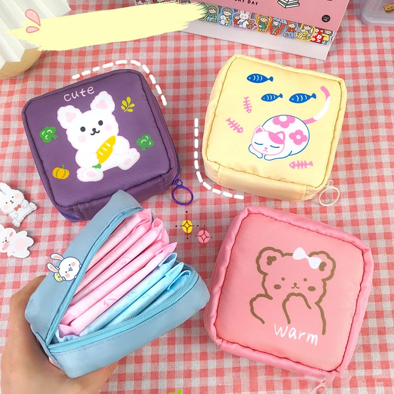 13*12.7cm Zipper Sanitary Napkin Storage Bag Portable Large Capacity Cute Cosmetic Bag Coin Pouch