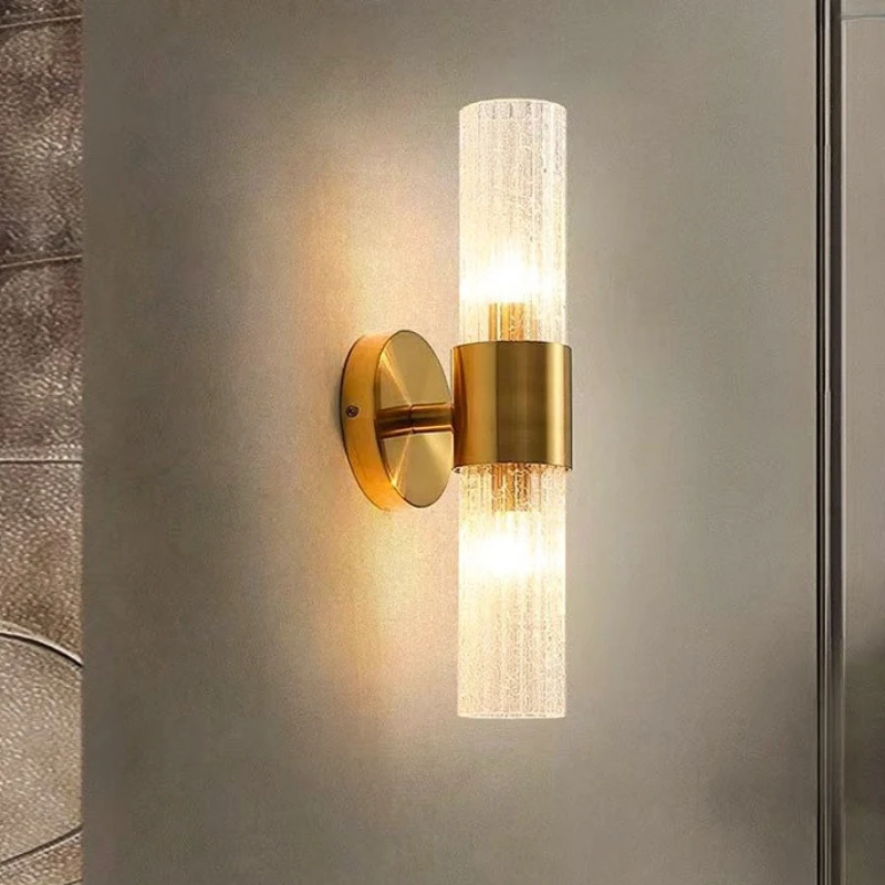 

Postmodern Gold Wrought Iron Wall Lamps Cylindrical Glass Lampshade Nordic Living Room Bedroom Corridor Restaurant Sconces Light