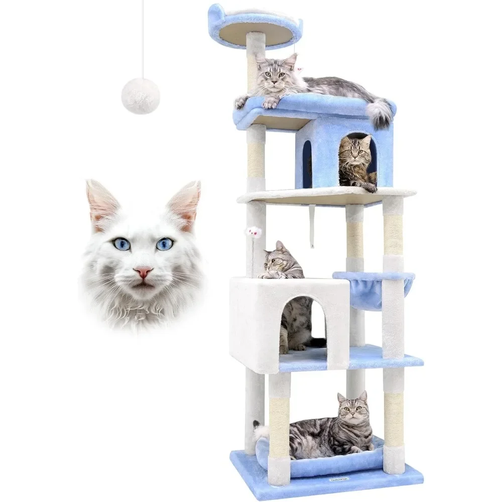 

S72 Heavy Duty Ocean Blue Cat Tree For Large Cats | Sturdy 72in Maine Coon Cat Tree For Large Cats 20 Lbs+||