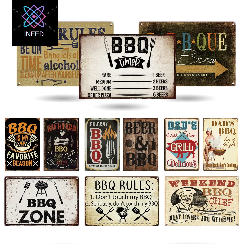 

Vintage Beer BBQ Metal Tin Sign for Home Garage Bar ClubHotel Wall Decor - 12x8 Inch Rustic Kitchen Dining Room Decoration