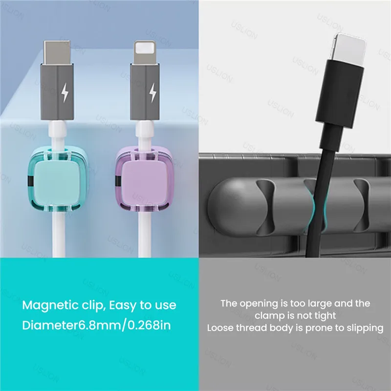 Colorful 6 PCS Magnetic Cable Clips Cable Smooth Adjustable Cord Holder Under Desk Cable Management Wire Keeper Cables Organizer
