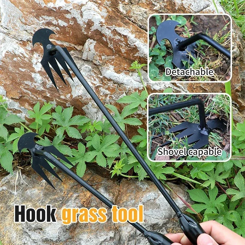 4 Teeth Gardening Weeding Rake Weeding Artifact Manganese Steel Rakes Loosening Soil Digging Wild Vegetable Root Pulling Tools