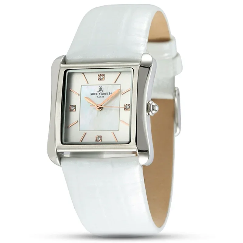 BERNY Genuine Leather Strap Square Women Quartz Watch Ladies Wristwatch Waterproof Gemstone Dial Shell Pattern