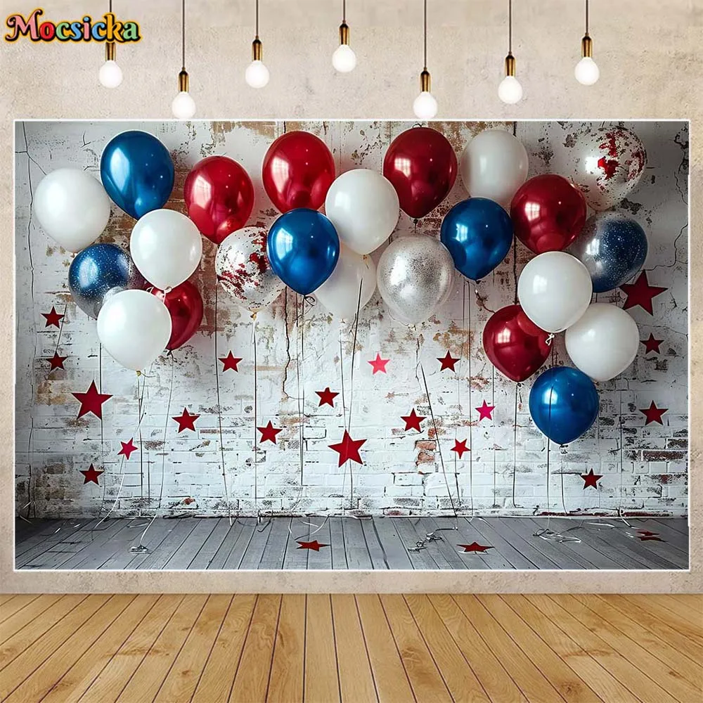 Mocsicka fotografia sfondo blu rosso argento palloncini stella Retro parete bambini ritratto sfondo torta Smash Decor Photocall puntelli