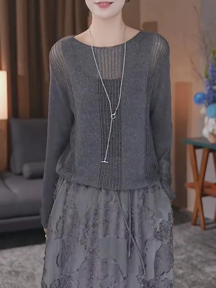 سترة محبوكة طويلة من Faionable، سترة كورية Sle Commute متعددة الاستخدامات، مجوفة للحماية من الشمس، تصميم فريد للارتداء اليومي...