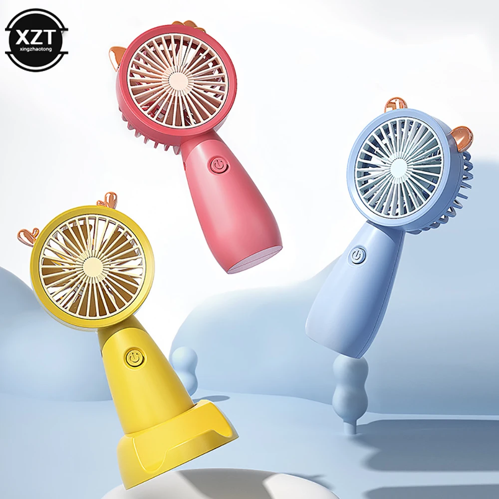 USB Mini Handheld Fan Convenient Mute Charging Fan Portable Student Office Cute Small Cooling Fan with Base Mobile Phone Bracket