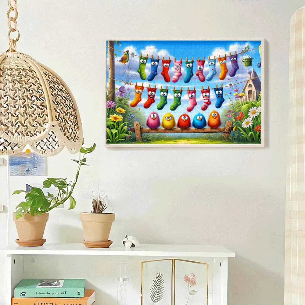 1000 stuks kleurrijke sokken en vogels puzzel - groot doe-het-zelf familiespel voor volwassenen, leuke hersenuitdaging met levendige papieren puzzel