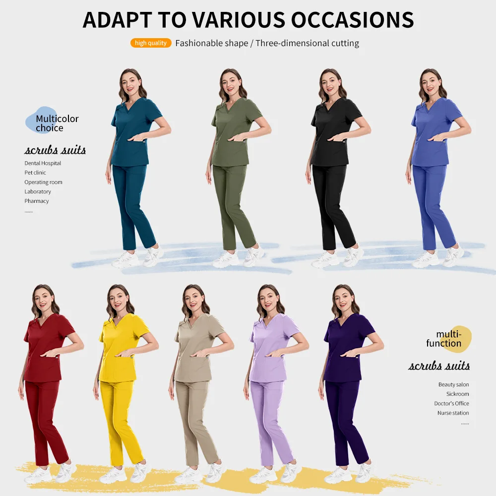 Tandheelkundige Ziekenhuis Handwasjas met korte mouwen Elastische Operatiekamer Scrubs Uniformen Vrouwen V-hals Anesthesist Medische Uniformen