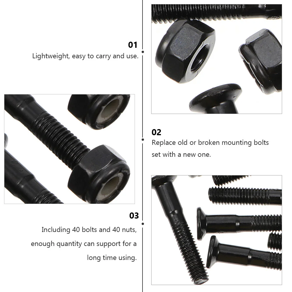 40 Sets Skateboard Bridge Studs Mounting Screws Bolts Longboard Black