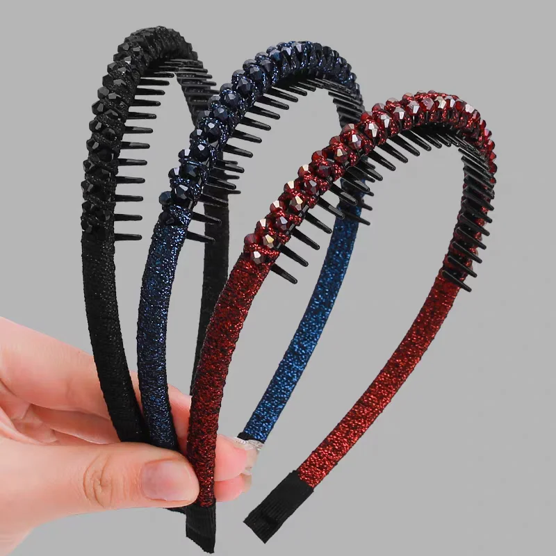 2-teiliges, fortschrittliches Kristall-Stirnband mit gezahnten Anti-Rutsch-Haarbändern, Zubehör, Vintage-Haarband, Reifen für Frauen und Mädchen – Detail 6
