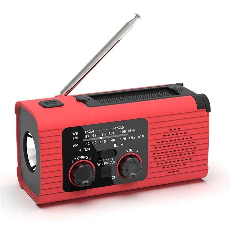 A25R-Emergency Radio Hand Crank Radio Multi-Function AM/FM/NOAA Solar Hand Crank Emergency Radio SOS Alarm 4000Mah