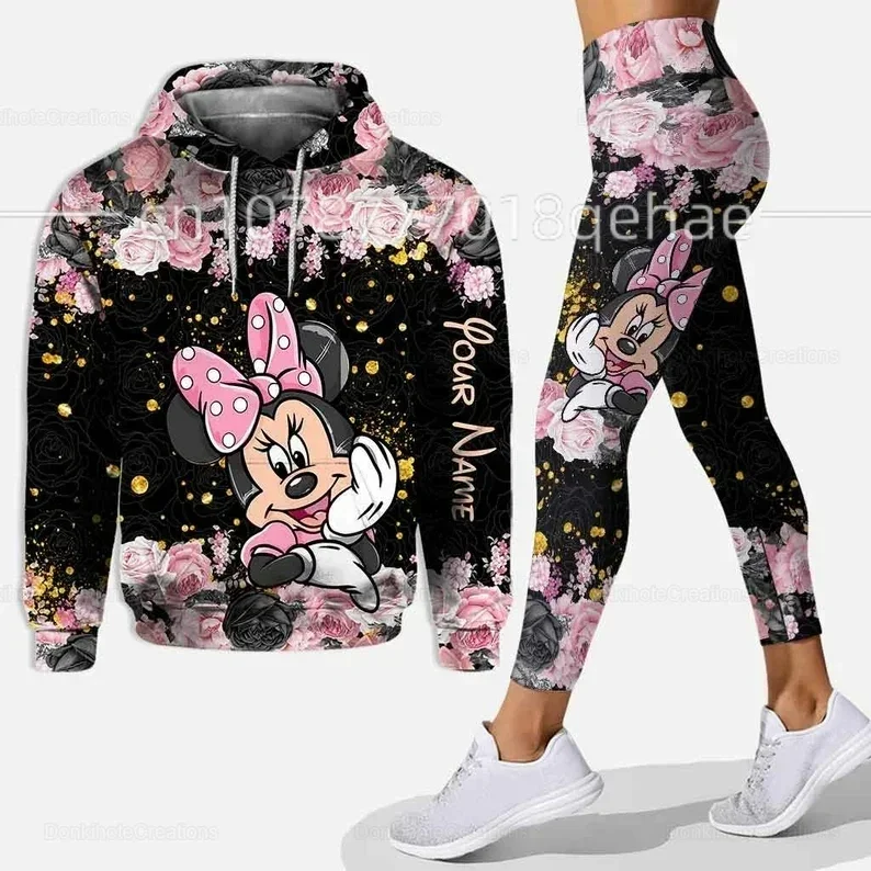 Personalized Disney Mickey Mouse Minnie 3D Women\'s Hoodie and Leggings Suit Minnie Yoga Pants Sweatpants Fashion Sports Suit Set