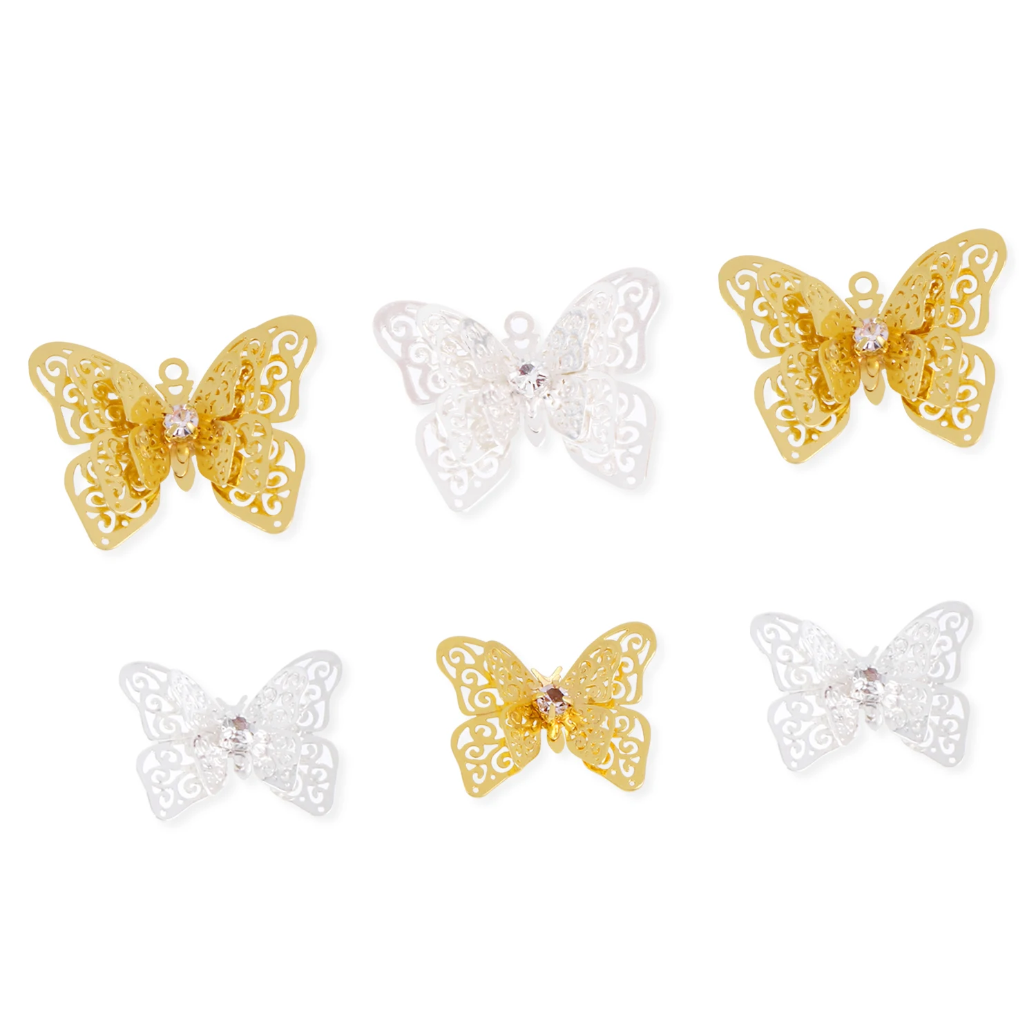 5pcs Metal Copper Butterfly Filigree Wraps Rhinestone Charm Accessories DIY Findings Supplies For Jewelry Finding Making