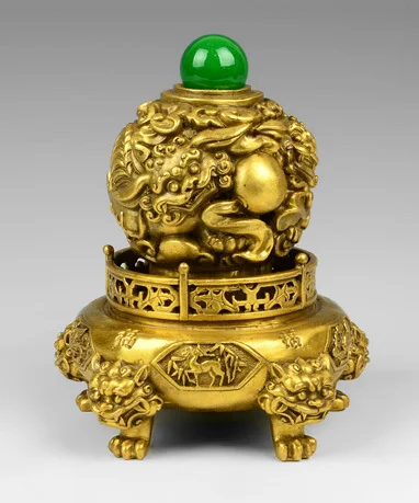 Bronze tripod, nine-turn Qiankun tripod, lion tripod, double lion playing beads