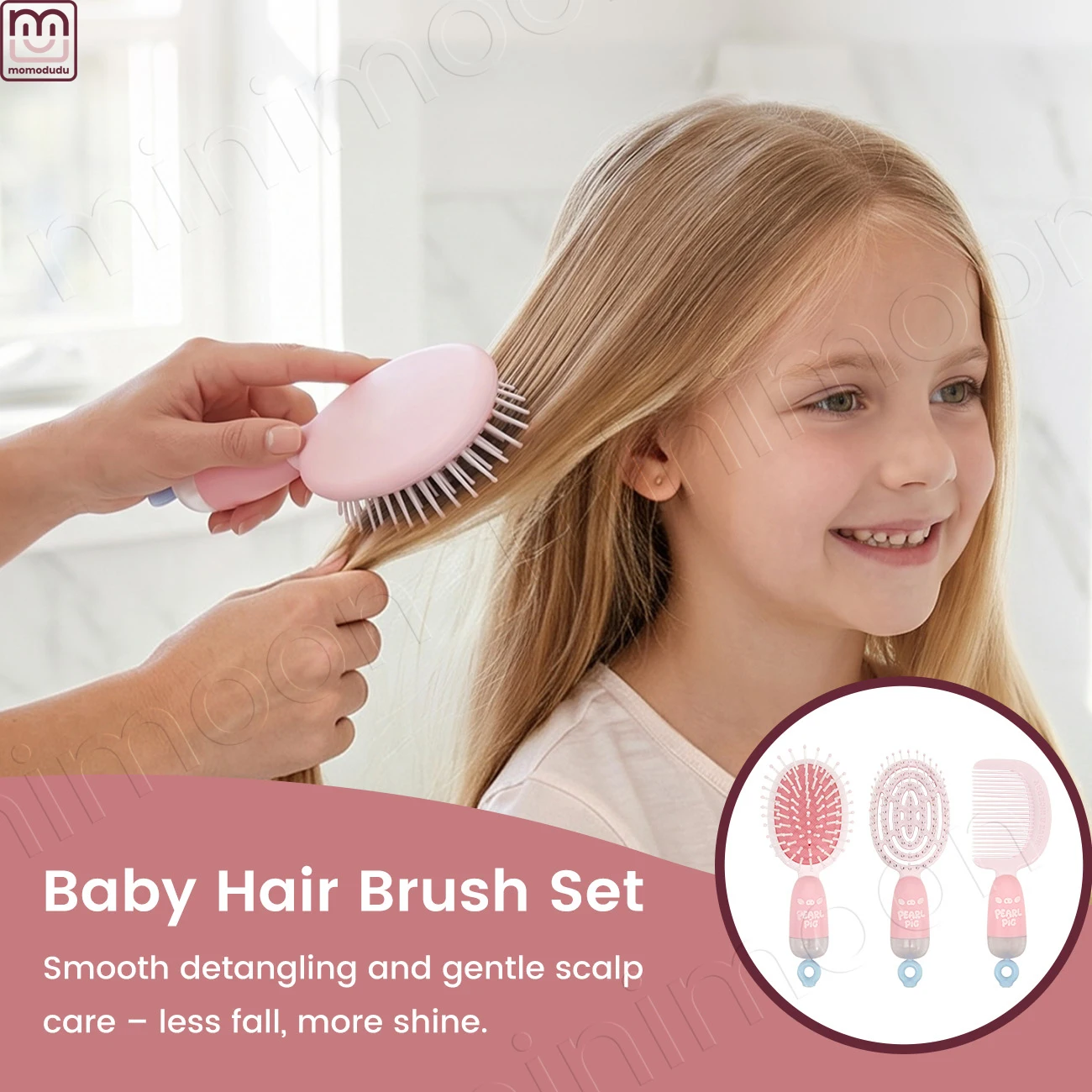 3-Piece Baby Hair Brush Set, Soft Massage Comb & Vented Detangling Brush & Fine Tooth Comb, Toddler Kids Hair Care Kit