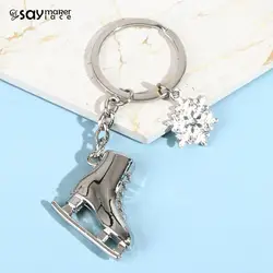 City Winter Ski Games Ice And Snow Sports Skate Shoes Keychain Snowflake Key Pendant Winter Gift Souvenir Bag Decoration