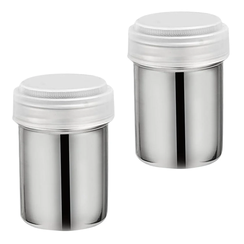 

2pcs Stainless Steel Powder Shaker Spice with Mesh Lid and Translucent Plastic Cover Seasoning Jar for Baking Cooking (S