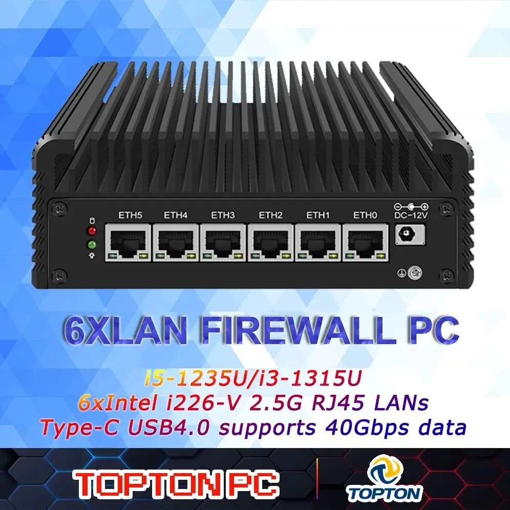 Router morbido di 13a generazione Intel i7 1355U i5 1335U i3 1315U 6xi226-V 2.5G USB4.0 2xDDR5 Mini PC senza ventola NAS Fuoco Apparecchio Proxmox