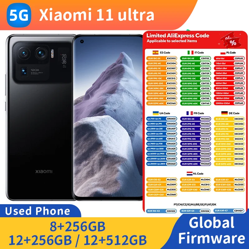 Б/у телефон Xiaomi 11 ultra 5G Qualcomm Snapdragon 888 RAM 12 ГБ ПЗУ 512 ГБ 6,81 дюйма 3200x1440 пикселей 5000 мАч 67 Вт