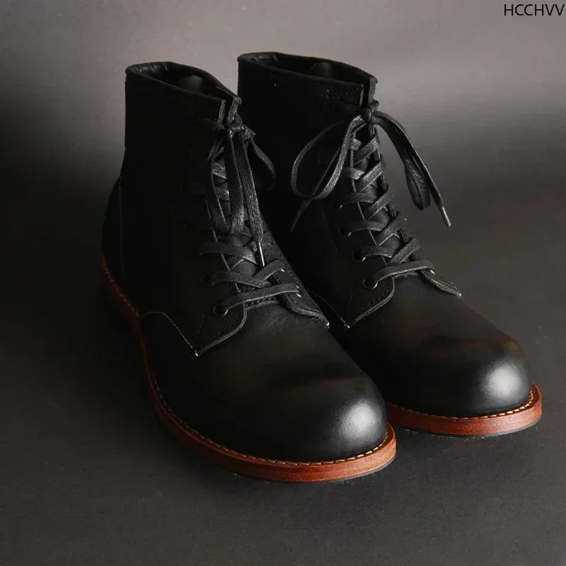 Vintage Men Goodyear-ściągane buty z prawdziwej skóry skrzydła mężczyźni Handmade podróże służbowe ślubne botki moda codzienna czerwone buty