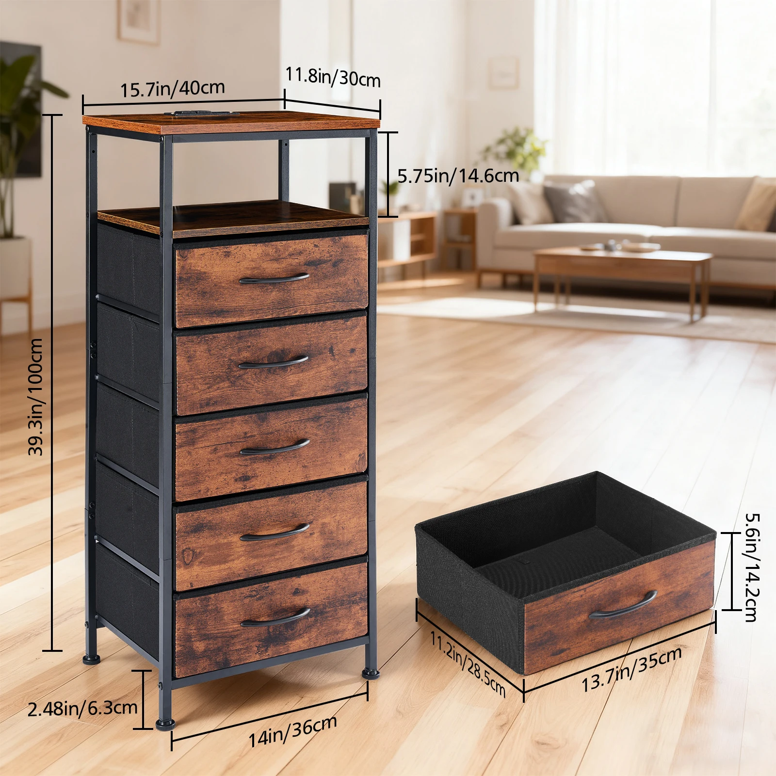 JHK غرفة المعيشة 5 خزانة بأدراج قماش مع محطة شحن ومنافذ أقدام قابلة للتعديل وشريط إضاءة متغير من الأثاث #2