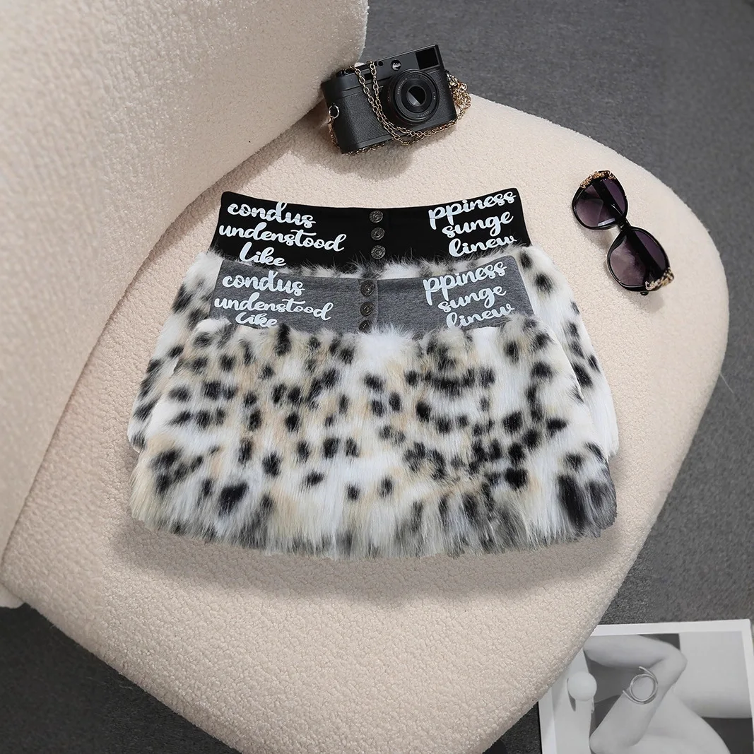 Lage taille pluizige luipaardprint minirok dames retro subcultuur heuprok