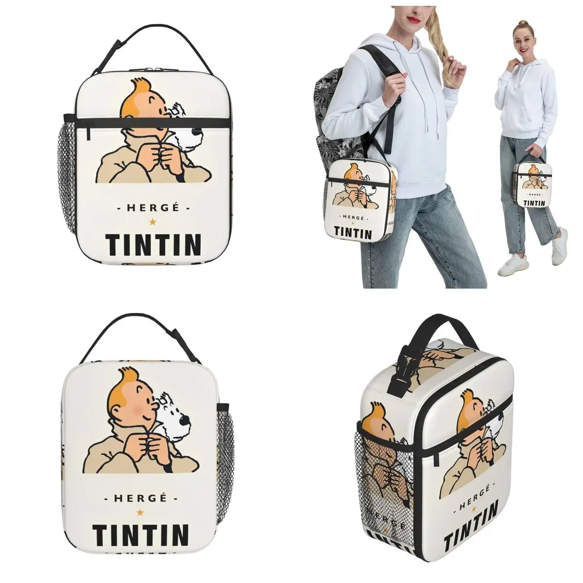 Sac à lunch isotherme de dessin animé Tintins et Snowy, sac de nourriture portable, glacière thermique, boîte à lunch de bureau