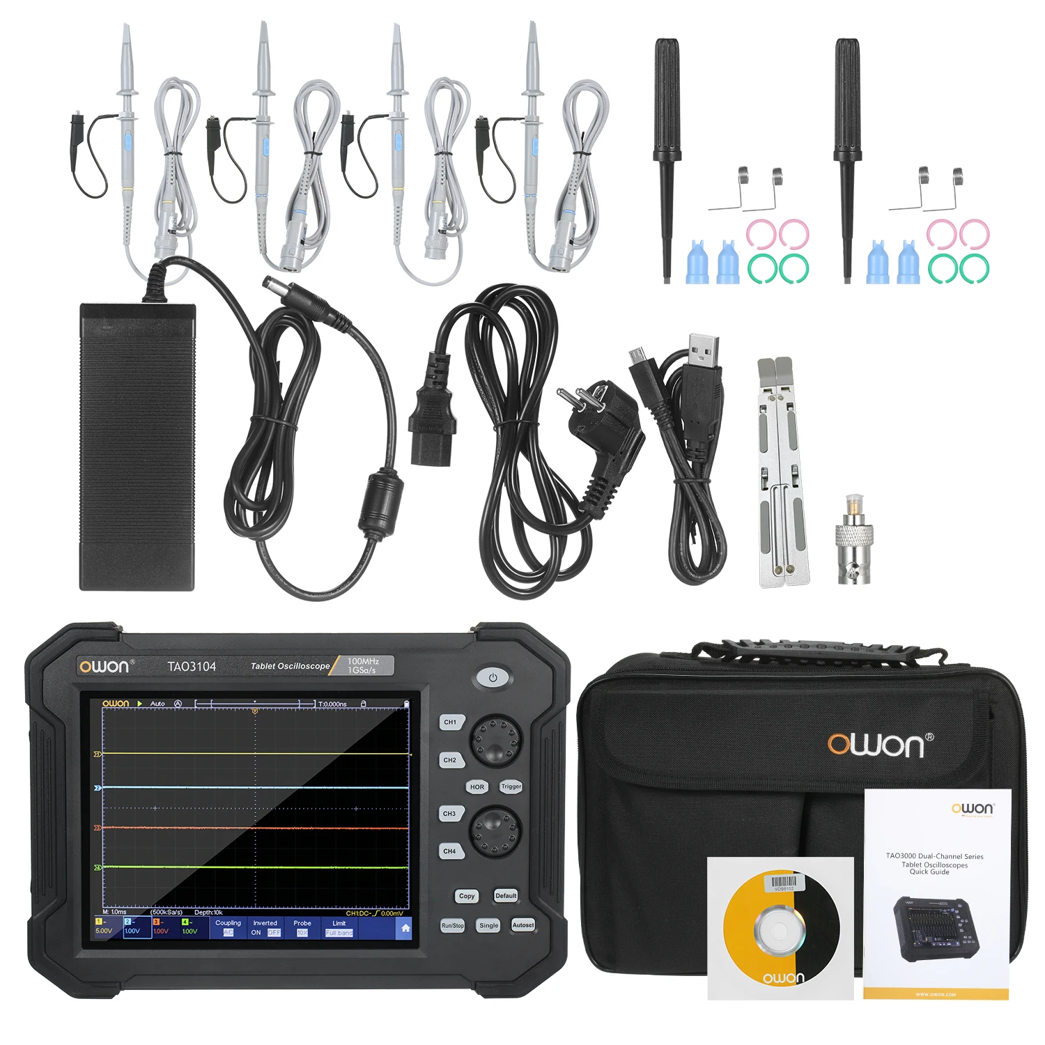 8 بوصة LCD ملتقط الذبذبات الرقمي Owon اللوحي المحمول TAO3104 شاشة تعمل باللمس USB تخزين راسم الذبذبات 8 بت 4 قنوات 100 ميجا هرتز حظر