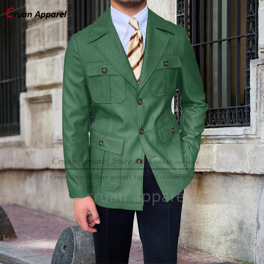 

Fashion Green Denim Jacket For Men Tailor-made Classic Single Breasted Blazer 1 Piece Homecoming Male Formal Slim Fit Coat