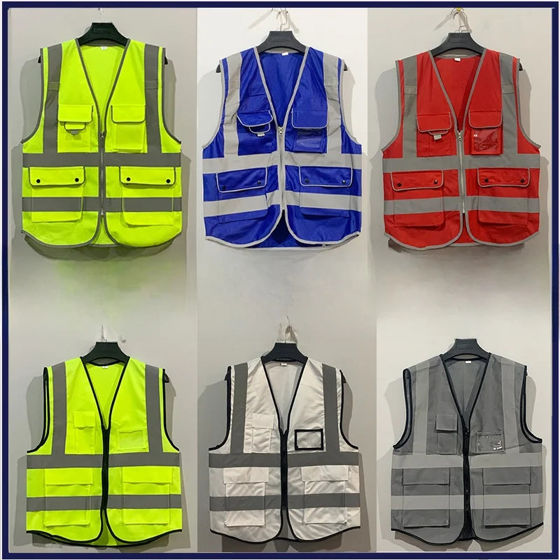 Reflective Safety Vest Construction Site Multi-Pocket Workwear High Visibility Vest for Traffic And Cleaning Workers
