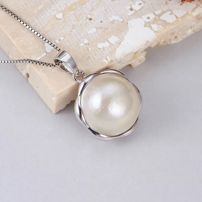 S925 Sterling Silver Charms Pendant for Women Simplicity Geometric Shaped Inlaid Mabe Pearl New Fashion Jewelry Wholesale