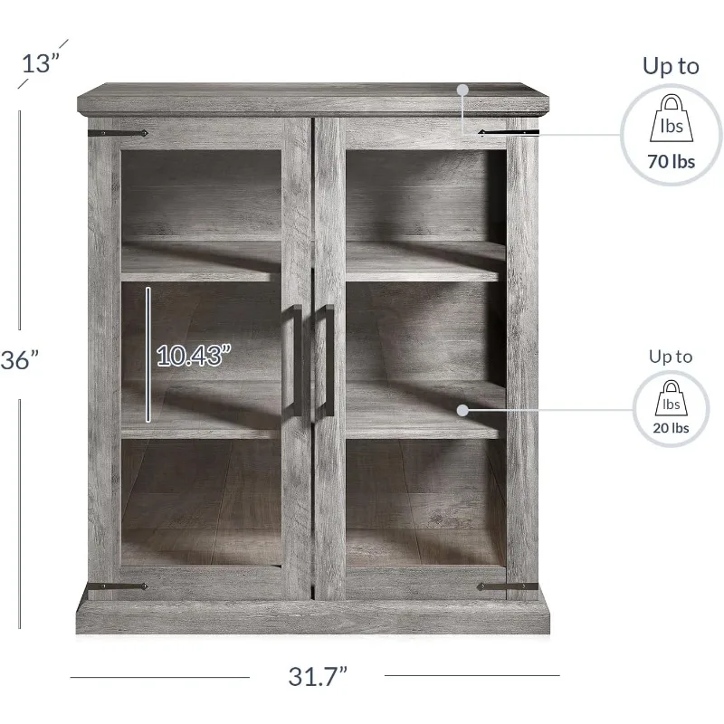 Storage Cabinet with Shelves and Glass Doors Glass Display Pantry Organizer 3 Tiers Curio Hutch