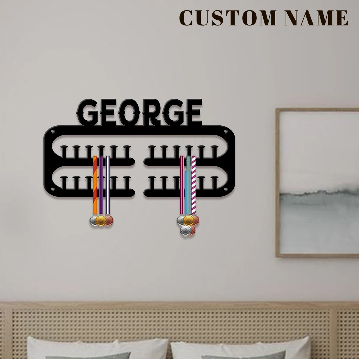 Custom Football Player Metal Medal Display Rack, Valentines Gift, for Room Decor, Suitable for Basketball, Football Exercise