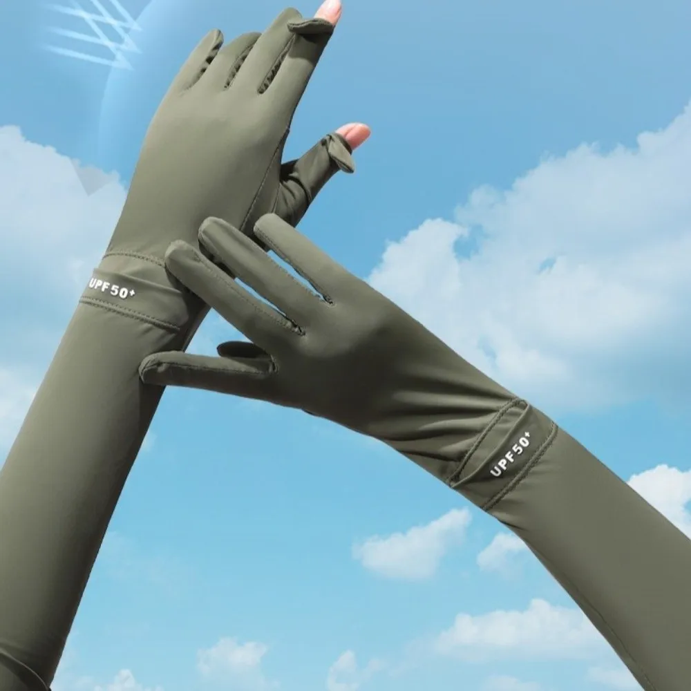 

Simple Solid Color Long Sleeve Sun Protection Non-slip Sunscreen Sleeve Gloves Flip Cooling Summer Arm Cover Women