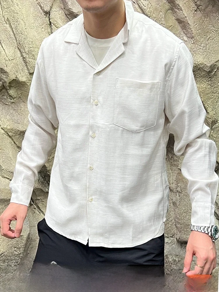 

Italian Style Men's Pure Color Casual Shirt Breathable Long Sleeve Spring Autumn Lightweight Luxury Commuting Comfortable