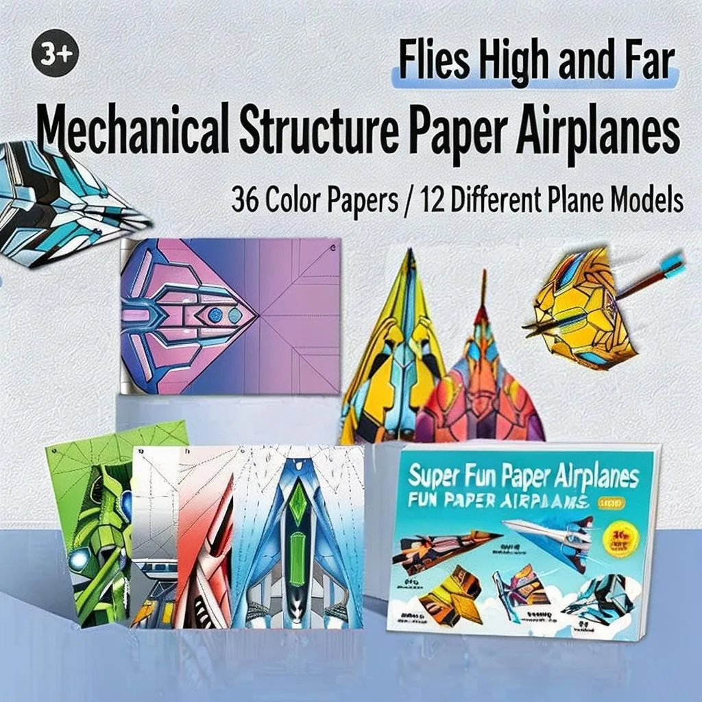 Kit de Origami de Aviones de Papel, 12 Modelos, 36 Hojas de Papel de Colores, Maqueta 3D, Rompecabezas Tridimensional, Entrenamiento de Pensamiento para Adolescentes, Regalo