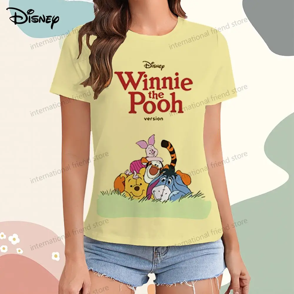 Women\'s T-shirt XS-3XL Disney Winnie Pooh Leisure 2024 Summer Y2k Youthful Woman Clothes T-shirts Top O Neck Kawaii Street Wear