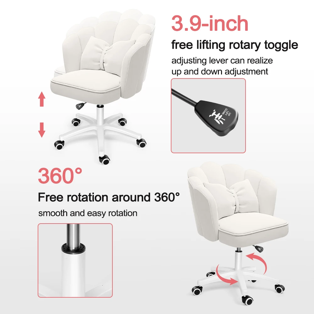 Cute Petal Desk Chair Velvet Home Office Butterfly Chairs with Bow Cushion Makeup Vanity Chair for Bedroom Computer Task Chairs image 3