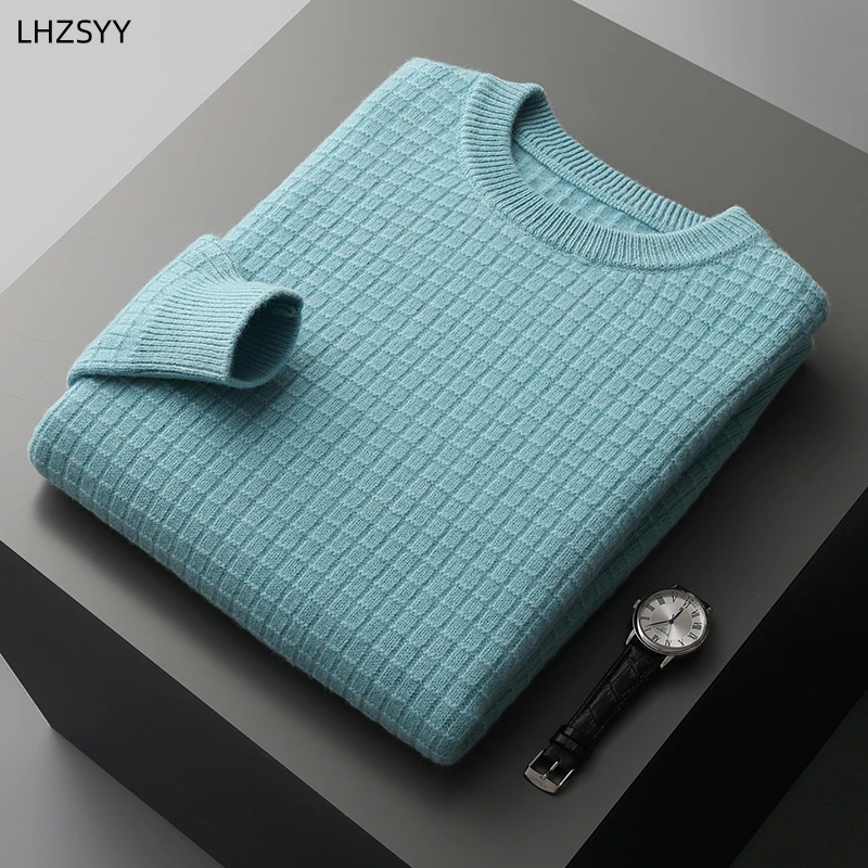 

LHZSYY Men's Cashmere Sweater Autumn Winter Plaid Thicken Pullovers Fashion Large size Tops Business Casual Wool Knit Base Shirt