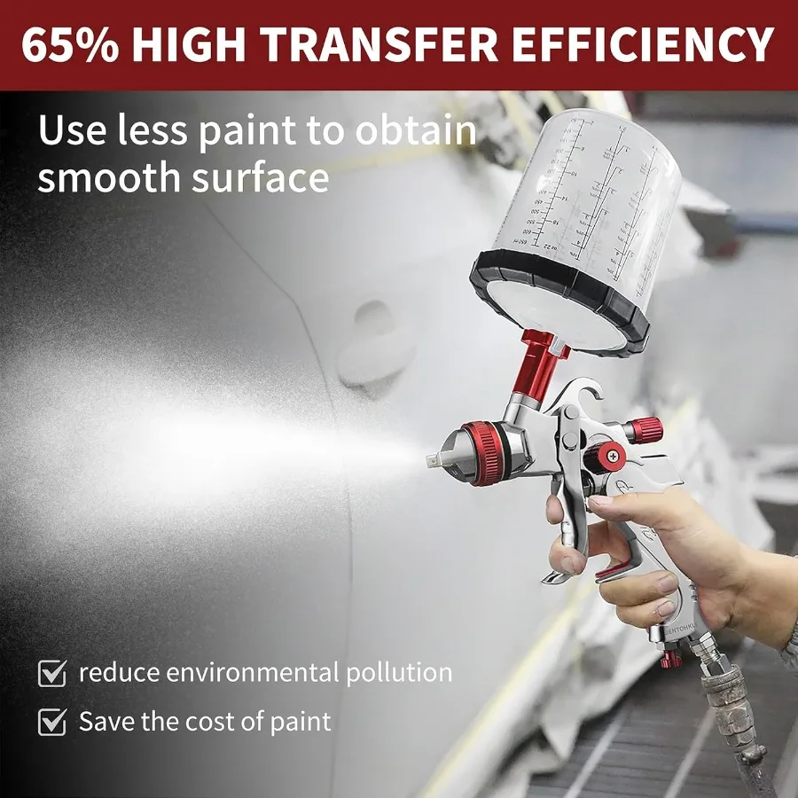 مسدس رش الهواء HVLP Gravity Fed مع فوهات 1.4 1.7 2.0 2.5 مم وأكواب طلاء للاستعمال مرة واحدة 650 مل لتطهير السيارات وH