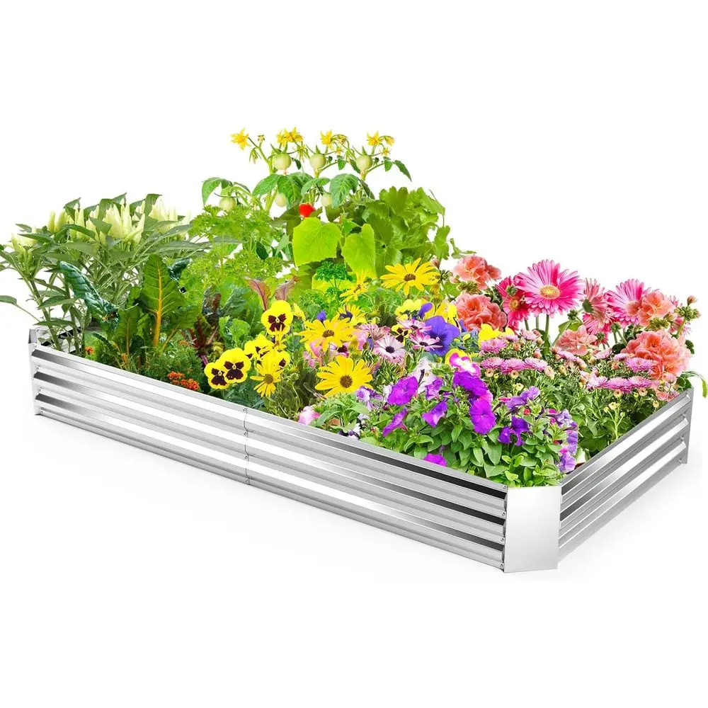 

Large 8x4x1ft Galvanized Metal Raised Garden Bed for Outdoor Planting with Gloves
