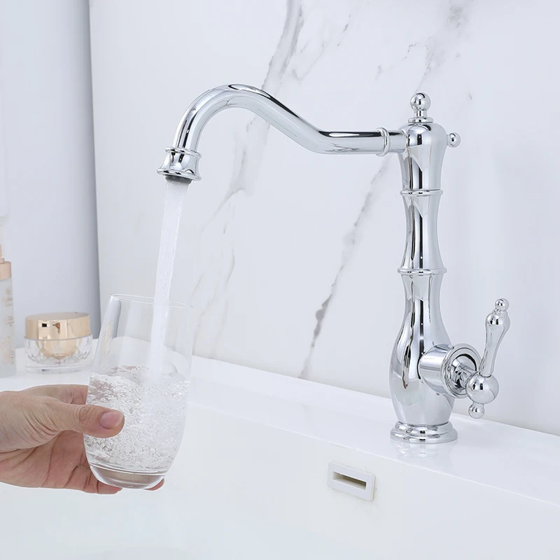 

Deck Mounted Bathroom Sink Faucet Single Handle Hot Cold Mixer Taps Rotatable 360 ° Lavatory Vessel Sink Faucets Chrome