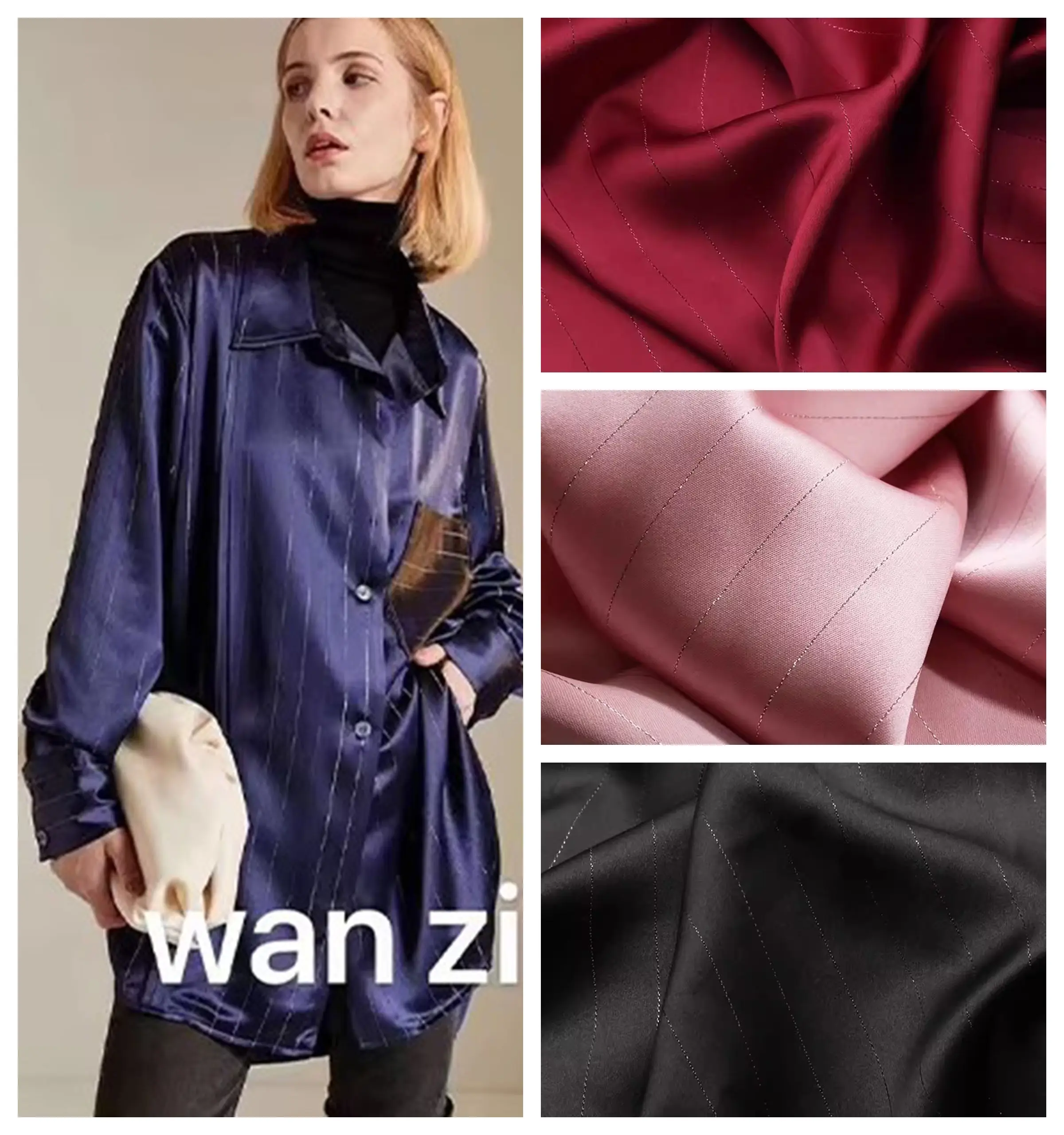 

Shiny Striped Suit Fabric By The Meter for Clothing Suits Dresses Pants Skirts Jackets DIY Sewing Smooth Cloth Soft Pink Green