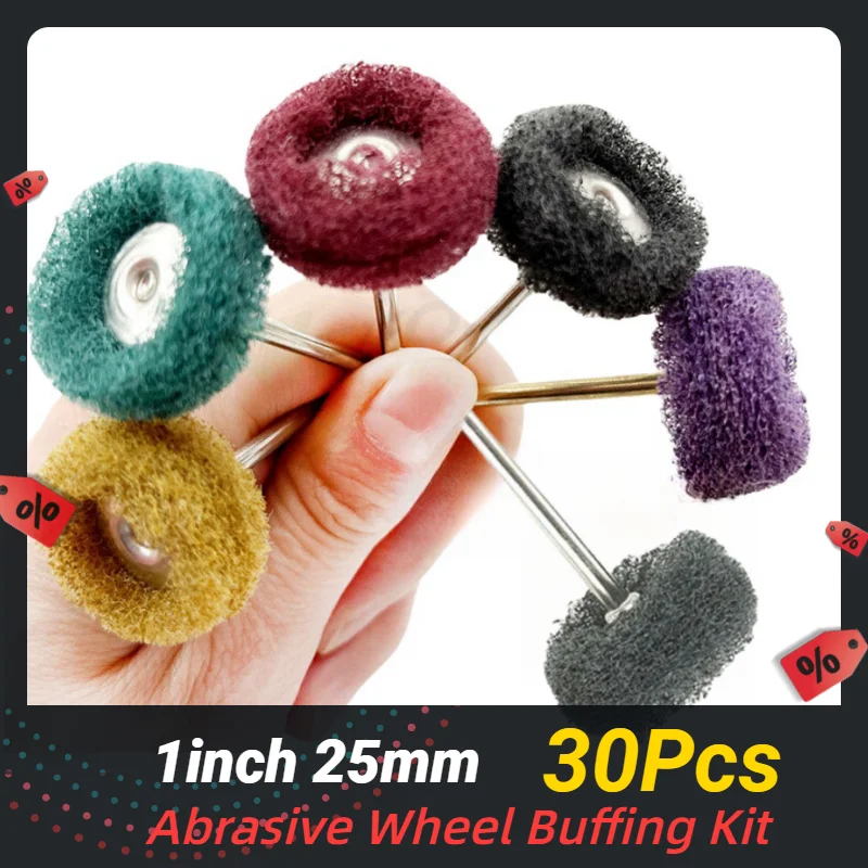 

30pc 1inch Abrasive Wheel Buffing Polishing Wheel Set for Dremel Rotary Hand Tool Mini Drill Fiber Abrasive Brush 2.35/3mm Shank