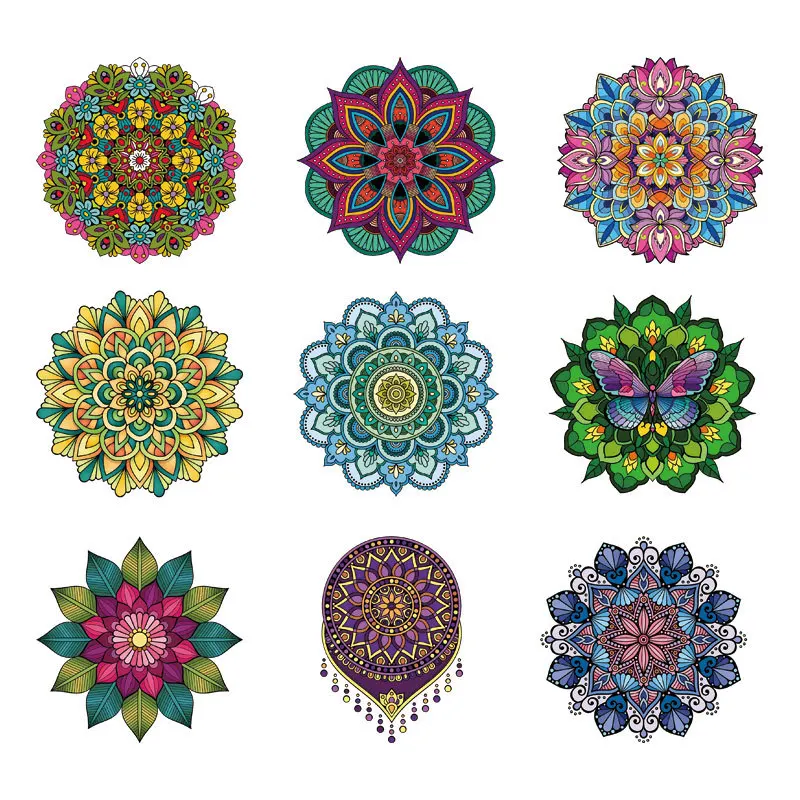 Mandala Flowers Stripes Thermal Stickers On Clothes Heat Transfer Decal Fusible Iron On Patches Heat Transfer Vinyl Custom Patch